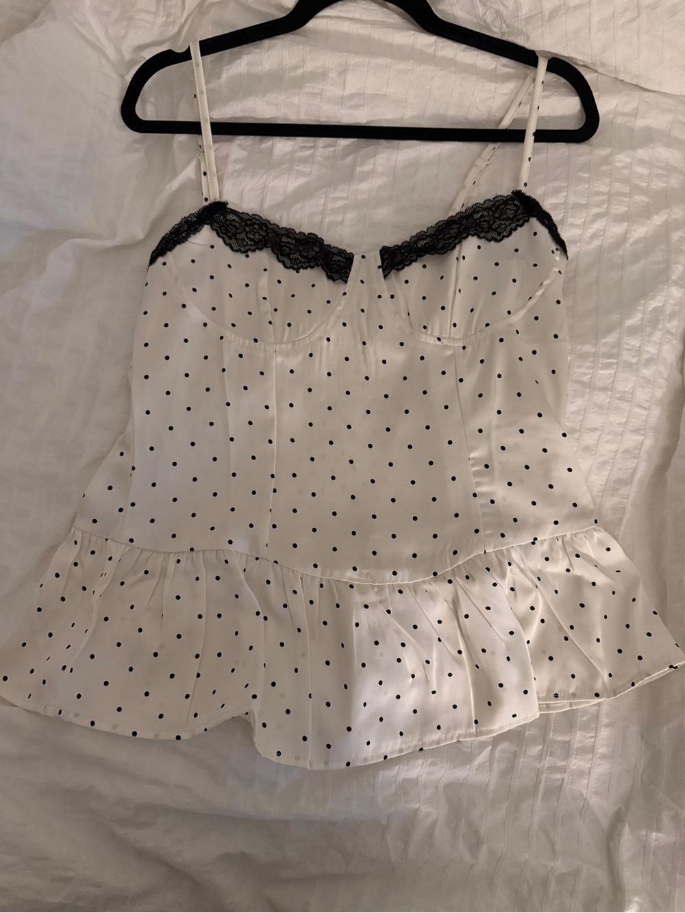 Polka Dot Lace Trim Cami Top - White & Black